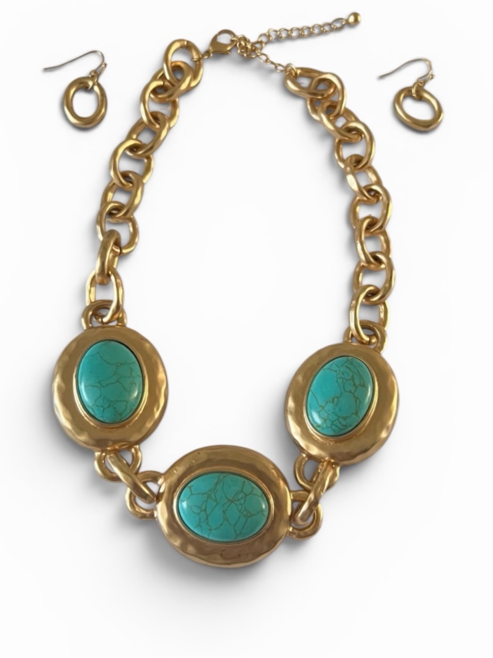 New Lulus Come Around Turquoise Statement Necklace Set
